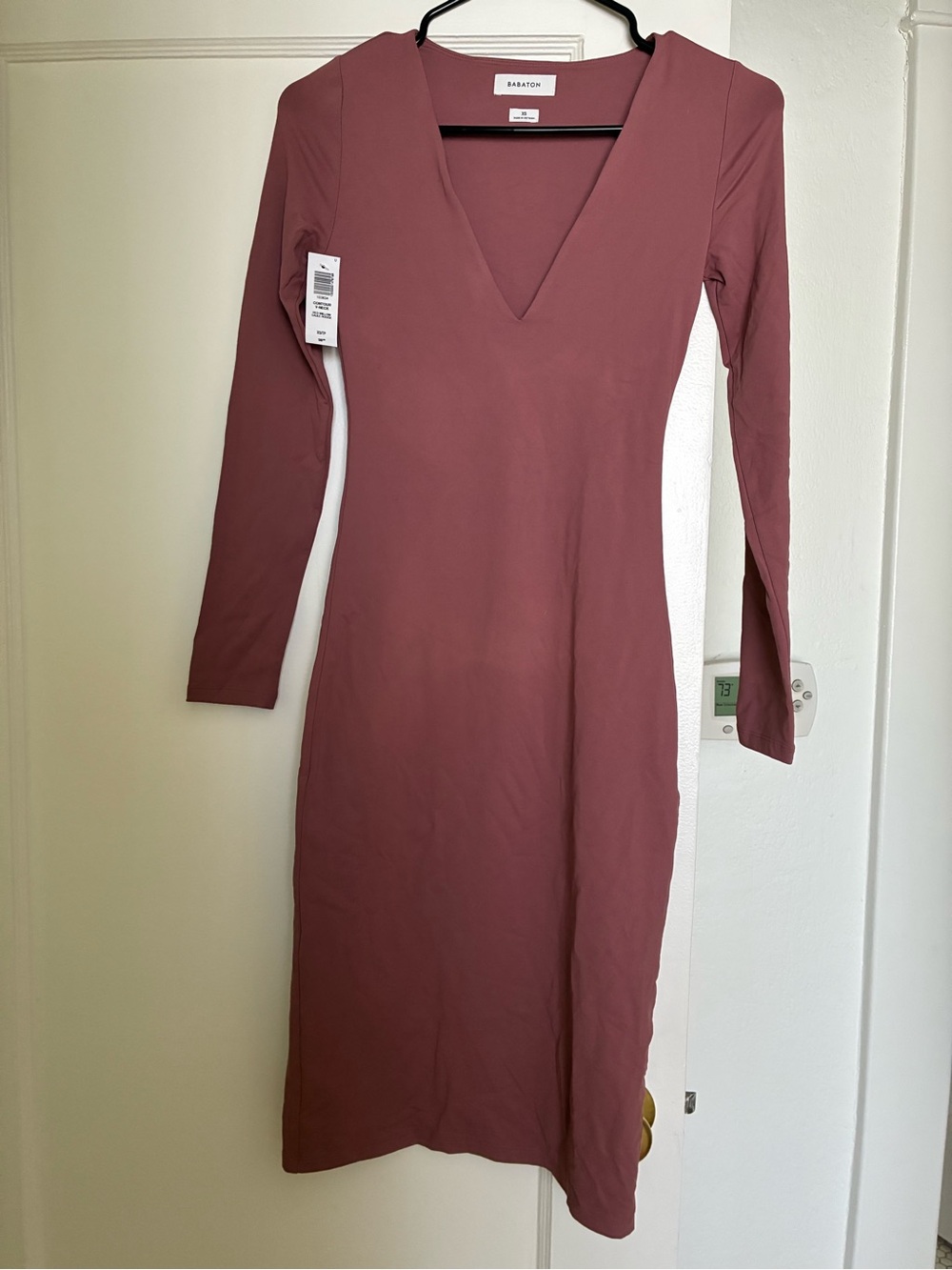 Babaton Mauve Long Sleeve V-Neck Midi Dress